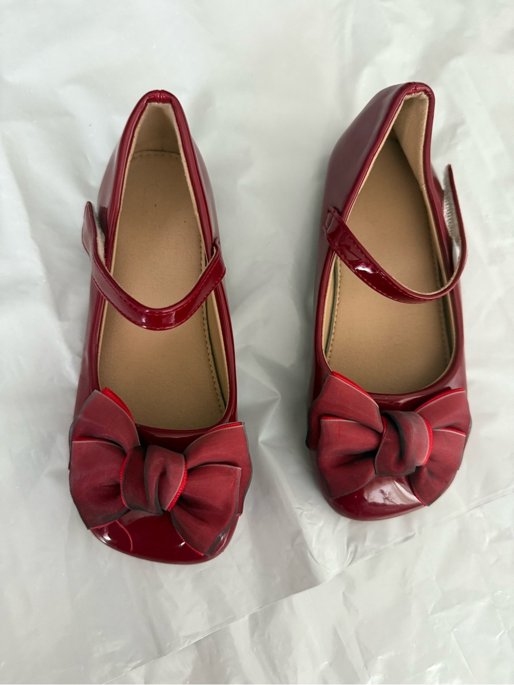 Girls Shiny Red Bow Mary Jane Flats - Classic Dress Shoes